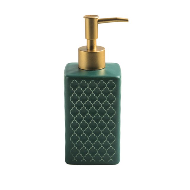 Retro Ceramic Square Lotion Dispenser, Hand Soap Dispenser, Refillable-Shampoo Dispenser, Bathroom Kitchen-green-360ml/16.7oz