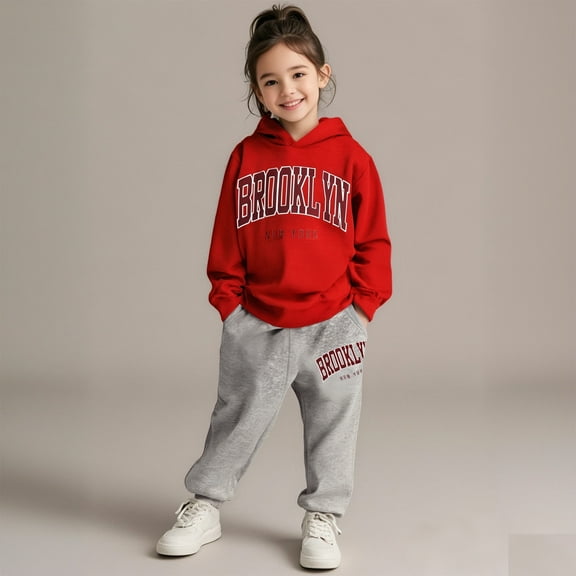 Kids Girls Boys Sweatsuit Set,2PC Long Sleeve Red Pullover Hoodie and Jogger Sweatpants Fall Winter Clothes Girl Clothes 5-6 Years Cute Boys Girls Clothing