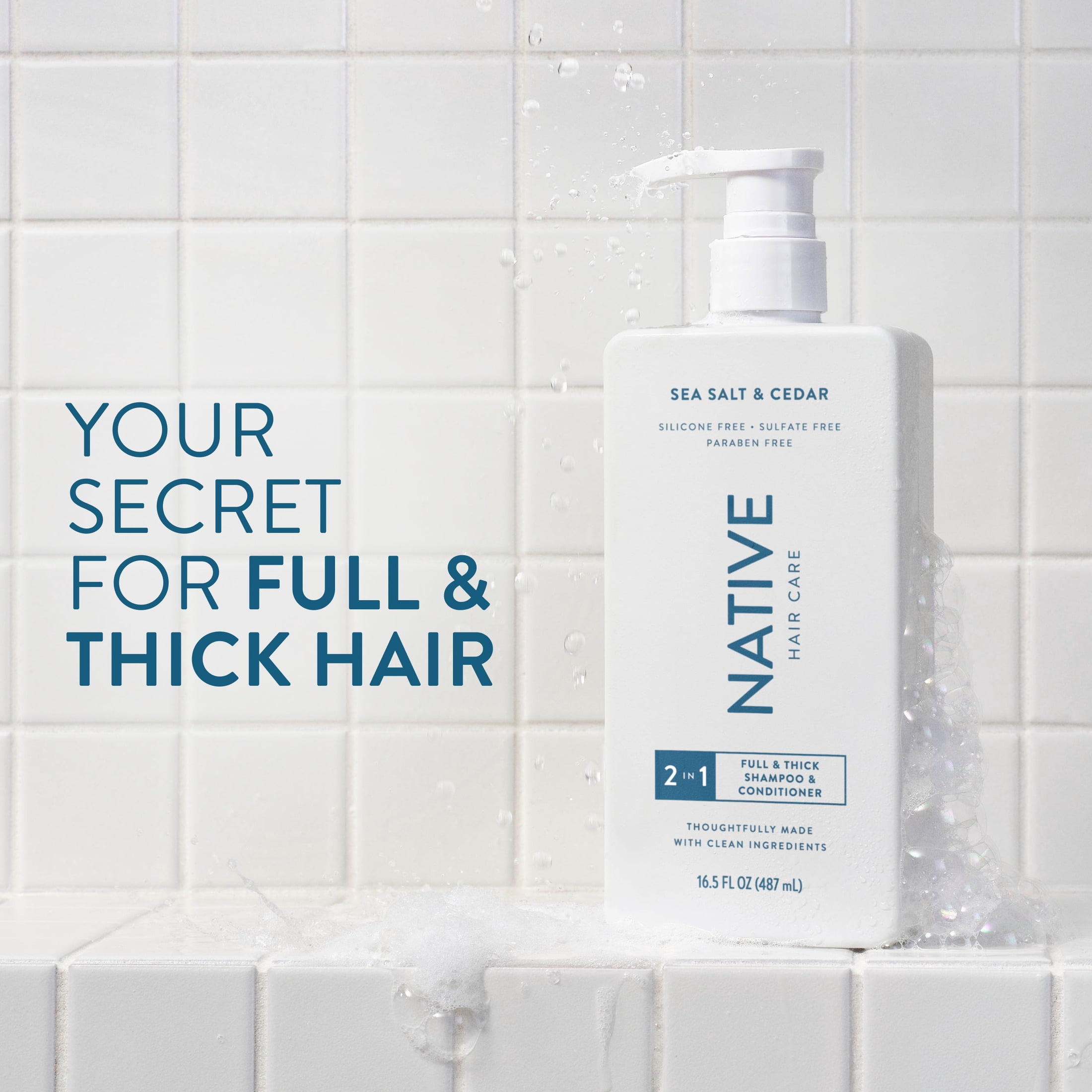 Native Full & Thick 2 in 1 Men's Shampoo and Conditioner, Sea Salt & Cedar, 16.5 fl oz
