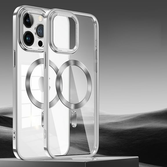 Magnetic Clear for iPhone 13 Pro Max Case with Camera Lens Protector [Compatible with MagSafe] Luxury Plating Bumper Soft TPU Shockproof Protective Slim Phone Cover for Women Girls, Silver