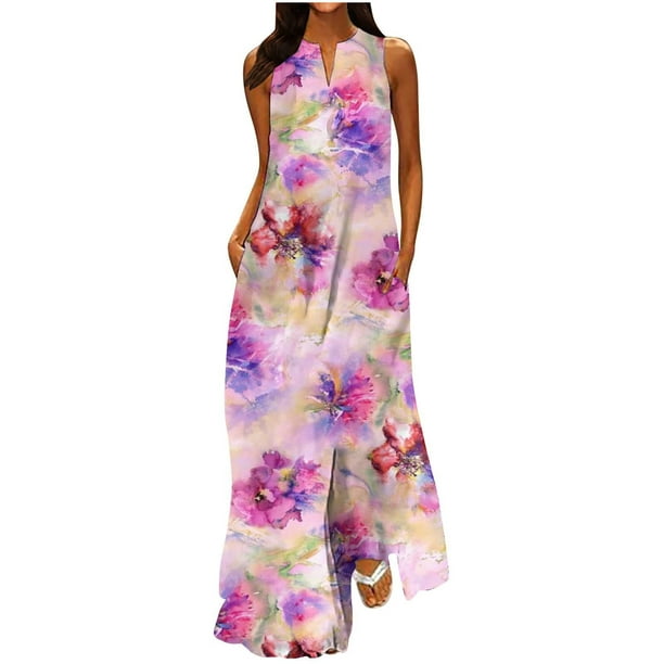 Summer Dresses for Women 2023 Ombre Tie Dye Notch V Neck Sleeveless ...