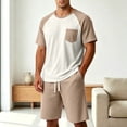 thumbnail image 2 of Sewkxo Mens Pajamas Set Lightweight Summer Pjs Sleepwear Soft Comfy Short Sleeve Sleep Set With Pocket,Khaki 3XL, 2 of 5