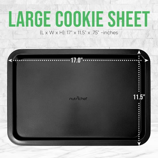 NutriChef 17” Non-Stick Cookie Sheet, Large Gray Commercial Grade Restaurant Quality Carbon Metal