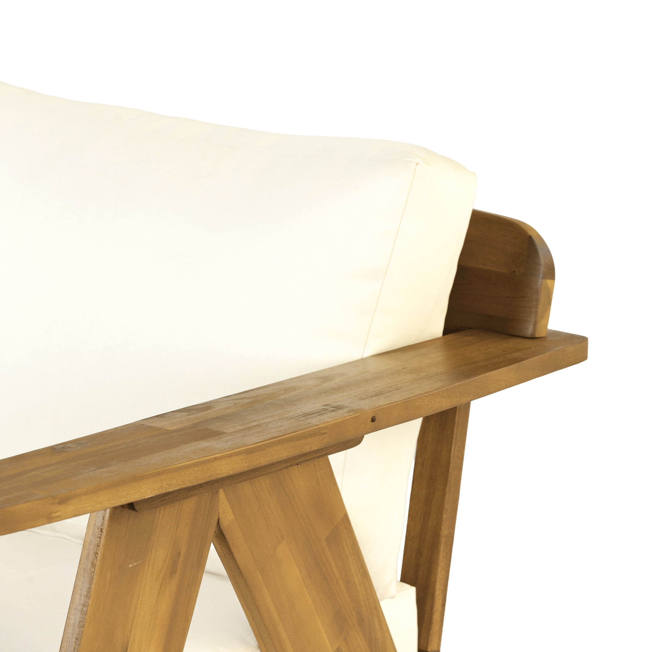 Christopher Knight Home 75" Mid-Century Outdoor Acacia Wood 3-Seater Sofa with Cushions, Teak+Beige