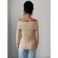 thumbnail image 6 of Female Sweaters Off Shoulder Long Sleeve Cable Knit Sweater Loose Chunky Work Tops Khaki S, 6 of 7
