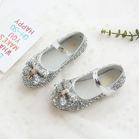 

TOWED22 Slippers For Toddler Girls Non-Slip Shoes Toddler Girls Princess Crystal Fashion Shoes Kids Sandals Bow Baby Shoes Silver