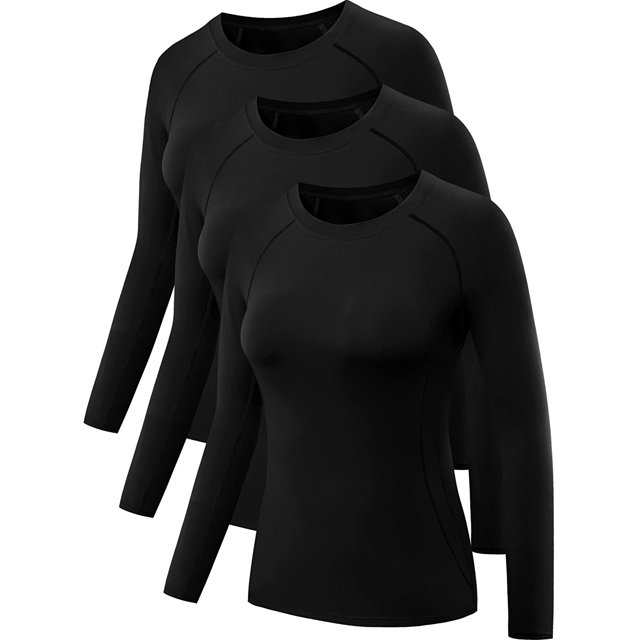 Women's 3 Pack Compression Shirts Long Sleeve Yoga Athletic Running T Shirt