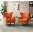 thumbnail image 2 of Wingback Accent Chair Set of 2, Tina's Home Upholstered Button Tufted Armchair Wood Leg Adult Orange, 2 of 7