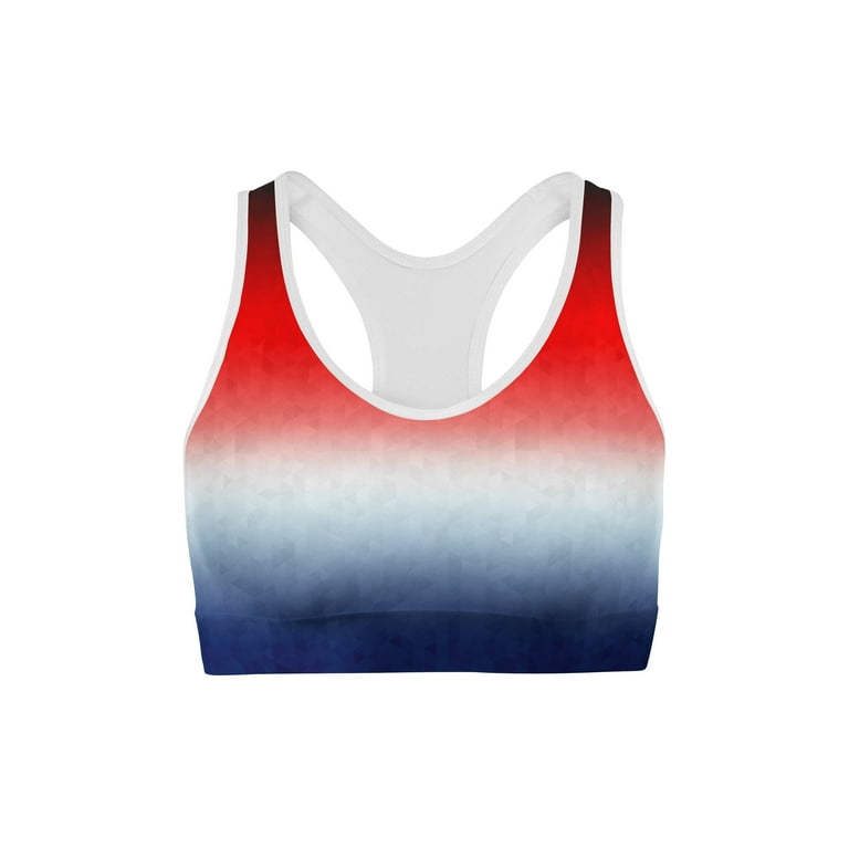 USA Made Women Sports Bra, Patriotic Triangles Pattern, 100% Lycra Fabric,  Female