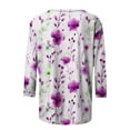 thumbnail image 5 of CYMMPU Fall Trendy Shirts 3/4 Sleeve Loose Fit Crew Neck Blouses for Women Dressy Casual Tunic Tops Spring Tops Floral Printed Lightweight Basic Tees Hot Pink M, 5 of 5