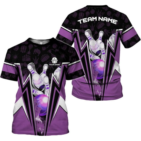 Personalized Name Bowling Shirts for Men & Women, Bowling Shirts for Team Bowling, Bowling Shirts Gift Unisex (Purple, 2XL)