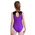 thumbnail image 5 of iiniim Kids Girls Sleeveless Contrast Color Patchwork Gymnastics Leotard Ballerina Unitard Athletic Bodysuit Purple 10, 5 of 7