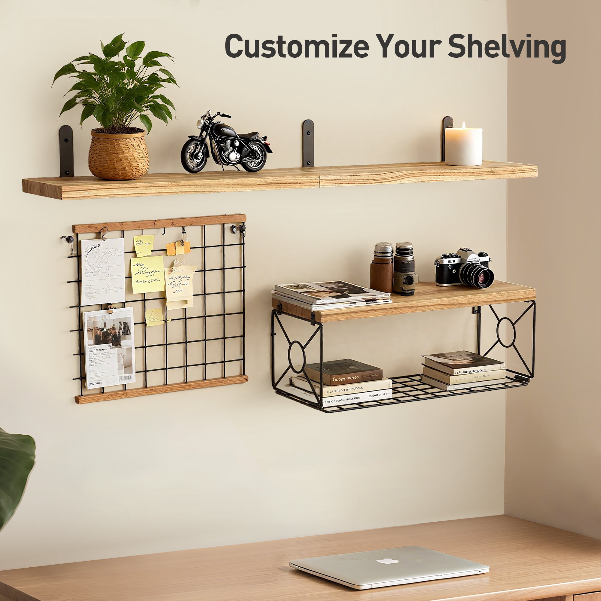 Cshidworld Floating Shelves for Wall with Toilet Paper Storage Basket, Bathroom Shelves Over Toilet, 16" Floating Shelf Wall Shelves for Bathroom Organizers Storage, Rustic Brown