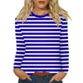 thumbnail image 2 of Women's Long Sleeve Striped T-Shirt, Casual Red and White Crew Neck Top, Soft Cotton Blend, 2 of 8