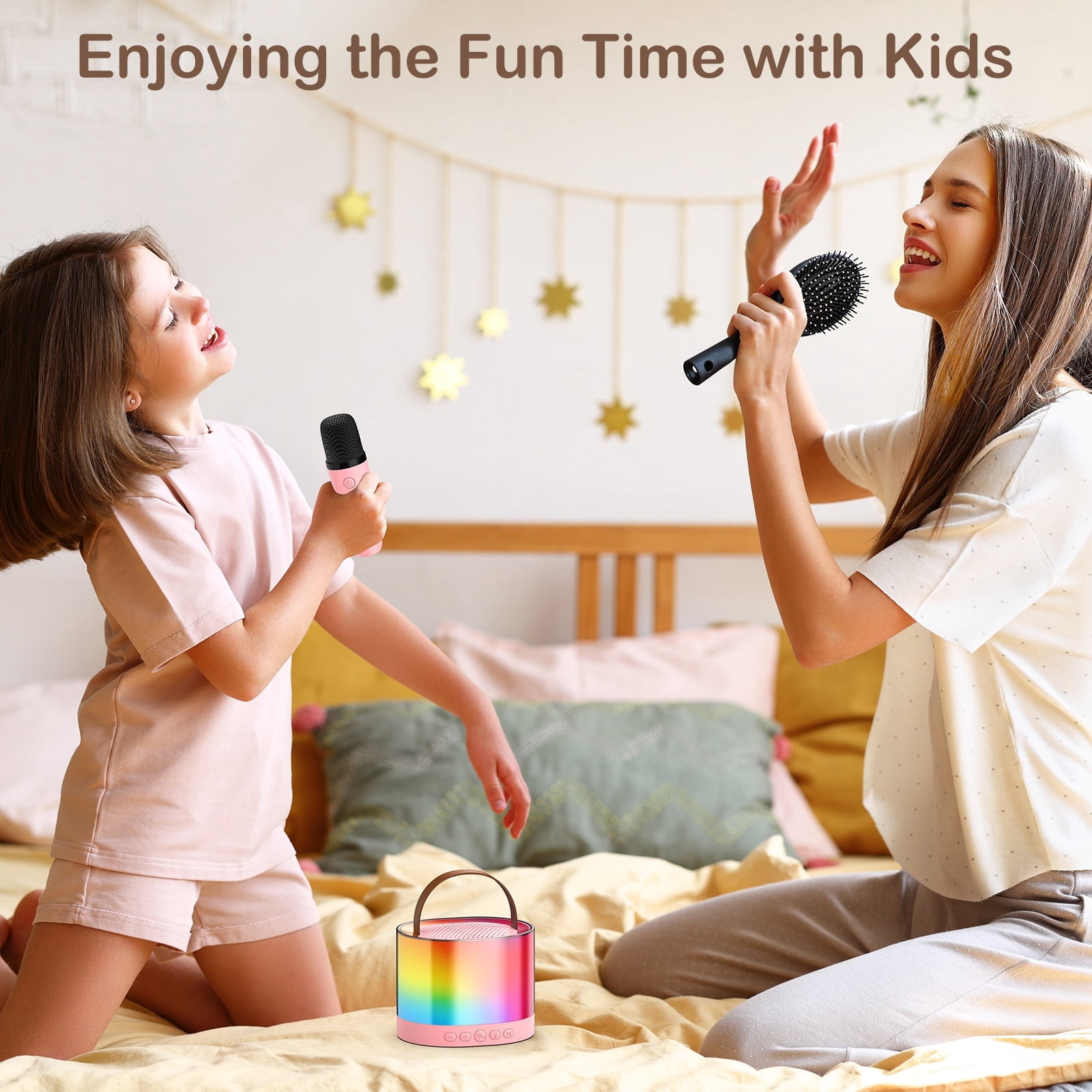FanFun Karaoke Machine with Wireless Microphones for Adults Kids, Mini Karaoke Speaker with Rgb Lights, Support TF/AUX Input/4 Funny Magic Voice, D23P