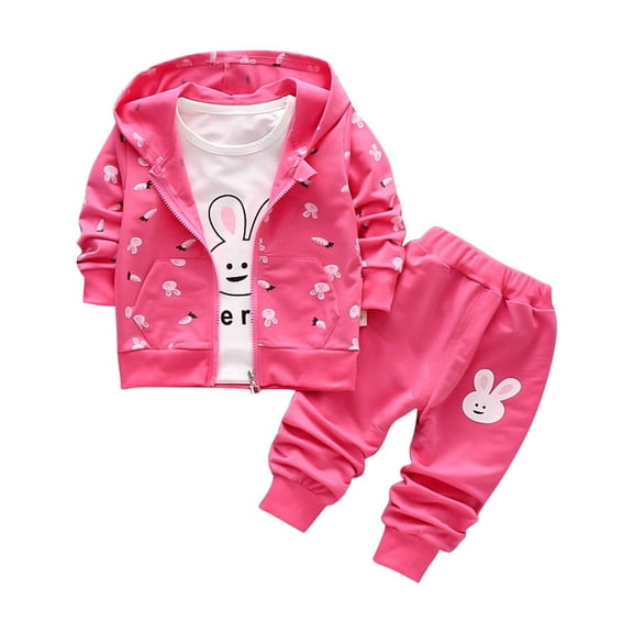 ZACPNCV Clothes for Girls Jacket Pant Set Button Base Shirt Sweatshirt Pants 3 Piece Outfits Hot Pink 5-6 Years