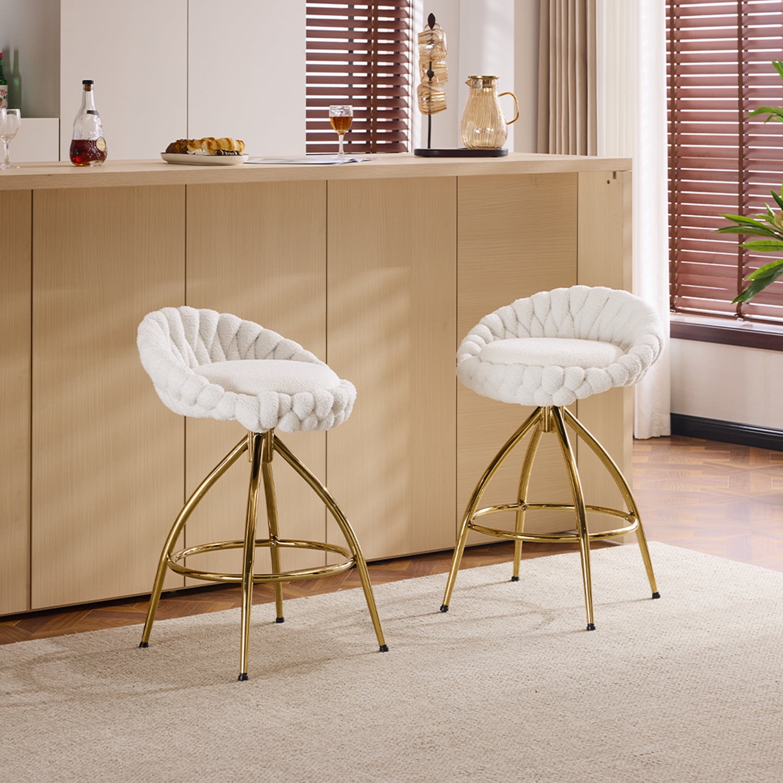 Ktaxon Set of 2 Swivel Barstools with footrest, 26" Counter Height Padded Bar Stools 2 PCS, Gold