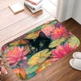 thumbnail image 5 of 1pc Black Cat in Water Lilies Absorbent Non-Slip Bathroom Thickened Flannel Rug Decor,Soft,Quick Drying,Suitable For Indoor/outdoor Use,Bathrooms,Bedrooms,Kitchens,Terrace,Laundry Rooms,16"x24", 5 of 9
