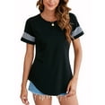 thumbnail image 2 of LELINTA Women's Summer Short Sleeve Cold Shoulder Round Neck T-Shirt Short Sleeve Tunic Tops Blouse Fashion Knot Twist Front Blouses, Black/ Green, S-4XL, 2 of 4