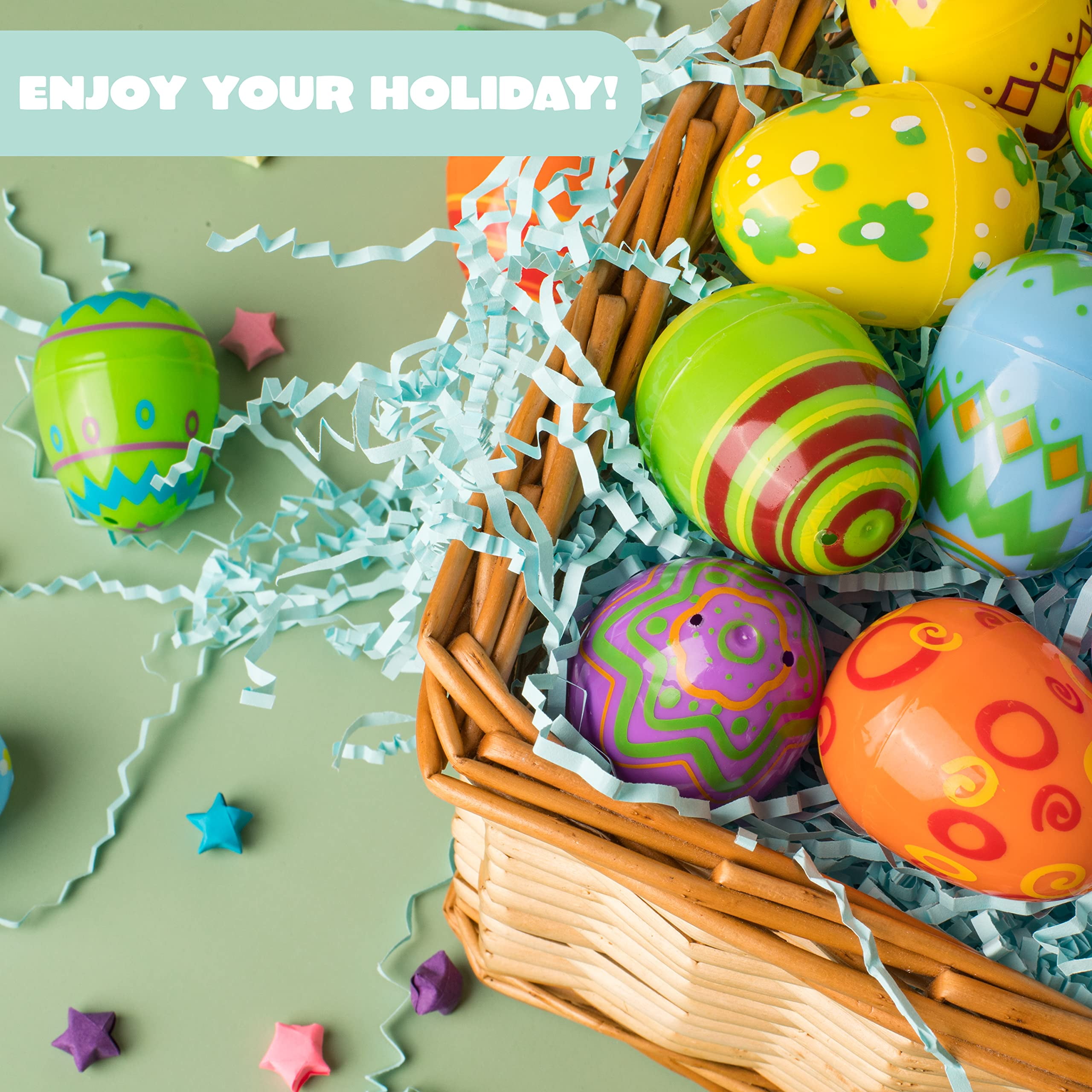 Joyfy 24 Pcs 2.3" Printed Easter Eggs, Empty Easter Eggs Fillable, Colorful Plastic Eggs Bulks for Easter Hunt, Party Favor, Basket Stuffers Filler, Classroom Prize Supplies