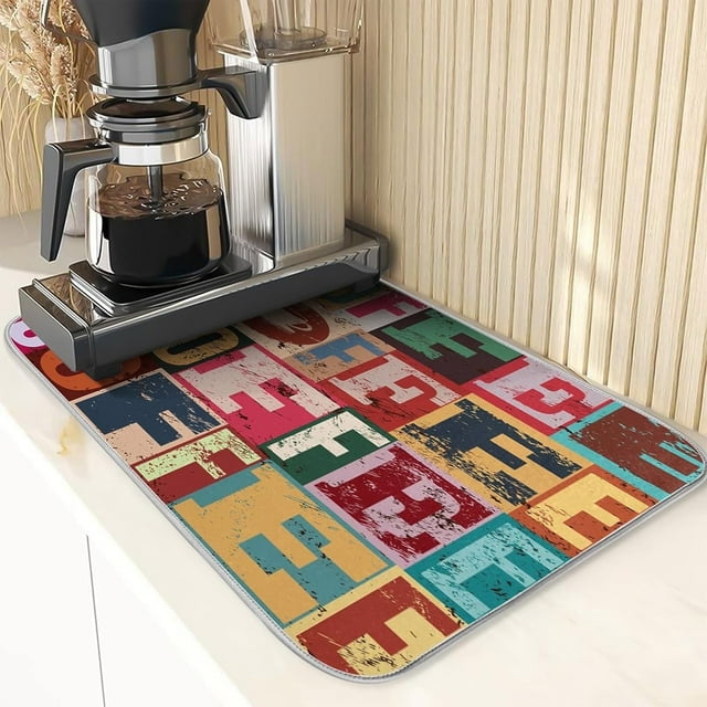 Coffee Mat Vintage Coffee Bar Accessories for Coffee Maker Coffee Machine Coffee Pot Espresso Machine Dish Rack Absorbent Dish Drying Mat Dishes Drainer Pad 16 x 18 Inch