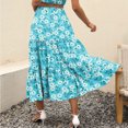 thumbnail image 6 of Women's Summer Sexy Casual Dress Floral Print Beach Long Skirts Boho Elastic High Waist Pleated A-Line Flowy Swing Ruffled Tiered Maxi Skirts, 6 of 8