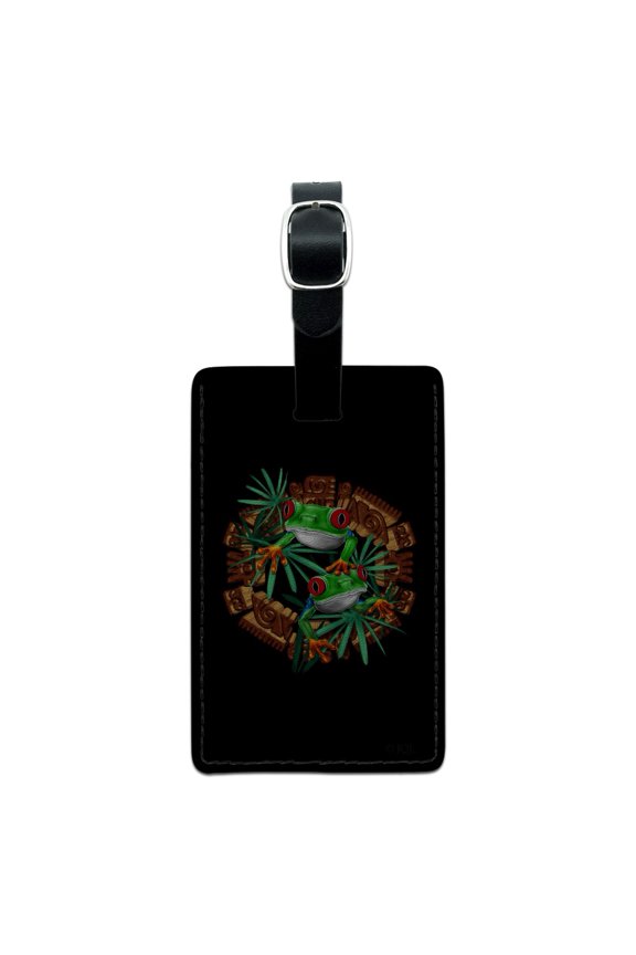 Tree Frog Aztec Temple Rectangle Leather Luggage Card Suitcase Carry-On ID Tag