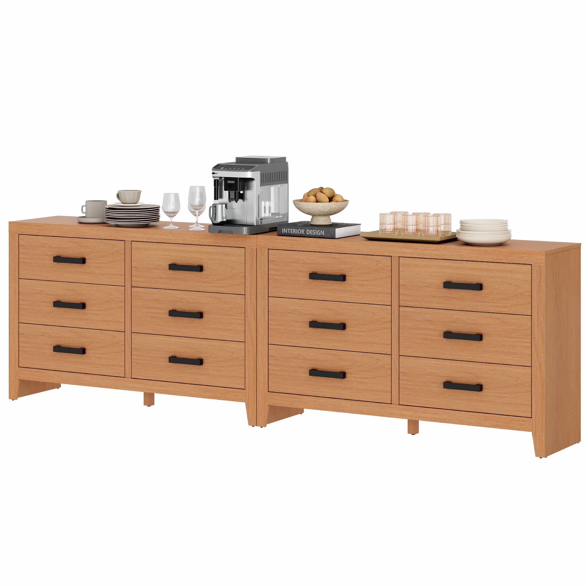 WAMPAT Farmhouse Wooden Sideboard with 12 Drawers, 106 Inch Wide Rustic Storage Sideboard Cabinet, Multi-Functional Buffet Cabinet for Living Room, Dinning Room, Beige