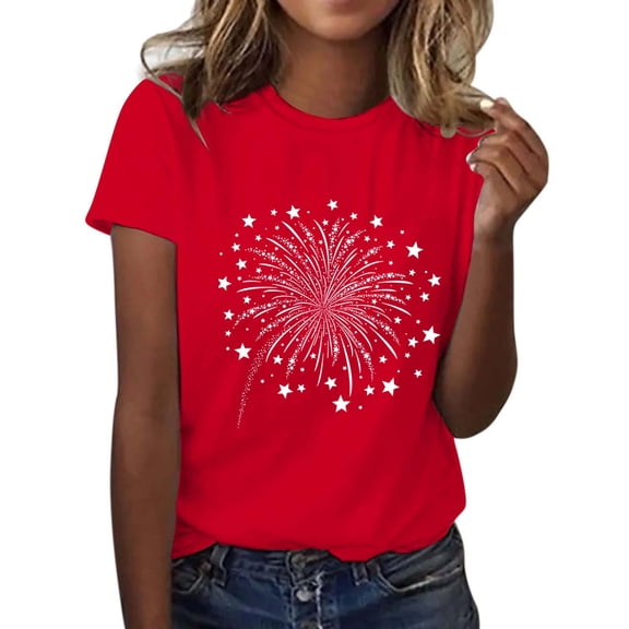 KALE 4th of July Short Sleeve Shirts for Women American Flag Patriotic 2D Independence Day Print Casual Sports T Shirt Y2K Clothes Red XXXL