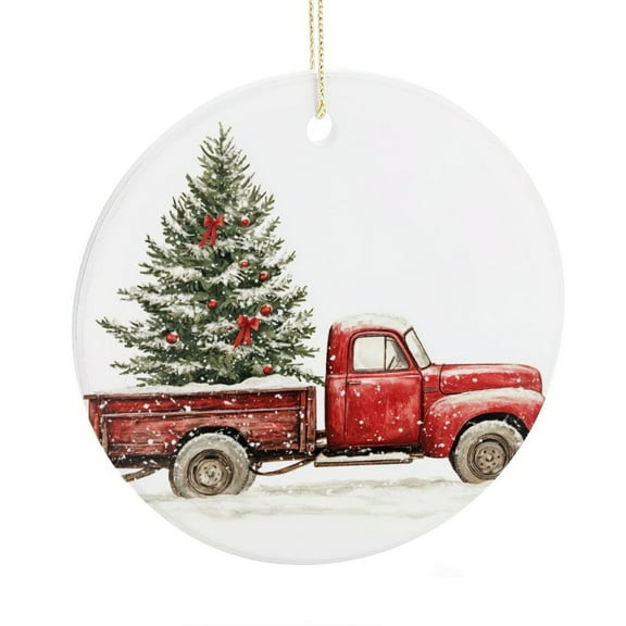 Ceramic Ornament Red Truck Snowy With Christmas Tree Funny Christmas Ornaments Christmas Holiday Decor Ornament Holiday Decor for Xmas Tree