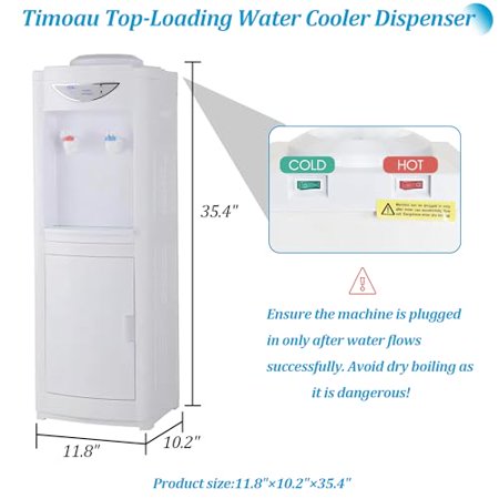 5 Gallon Water Cooler Dispenser, Top Loading Hot and Cold Water Dispenser with Storage Cabinet, Removable Drip Tray & Child Safety Lock, Water Machine for Home Office Use (White)