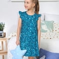 thumbnail image 4 of Balery Blue Glitter Camisón de princesa para niñas, pijama de algodón con mangas abullonadas, suave y bonito.-Small, 4 of 6