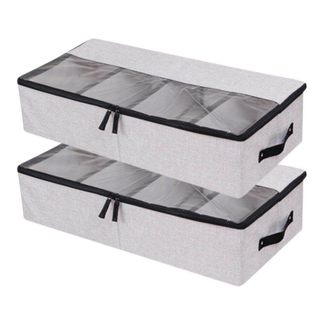 Ovzne Boîte de Rangement pour Photos Sac de Rangement 2 Pcs Compartiment Pliable Boîte à Chaussures Sac de Rangement Tissu Épais Boîte de Rangement Transparente Boîte de Rangement Divisée en Liquidation