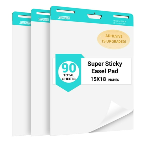 Sticky Mini Easel Pad, 15 x 18 Inches, Self Stick Flip Chart Paper,Sticky Chart Paper for Teachers, Anchor Chart Paper for Office, 30 Sheets/Pad, 3 Pad