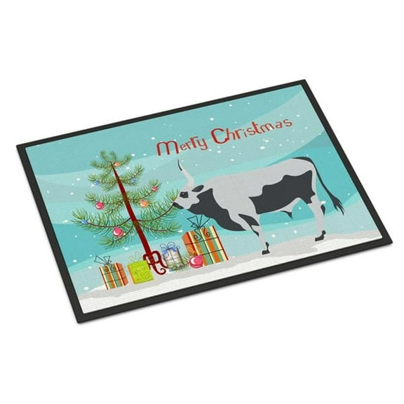 Caroline's Treasures BB9191MAT Hungarian Grey Steppe Cow Christmas Door Mat, Indoor Rug or Outdoor Welcome Mat 18x27