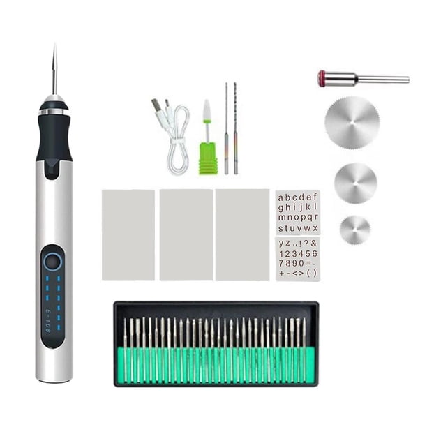 Wartleves Bolígrafo de grabado, kit de bolígrafo de grabado profesional portátil, herramienta de grabado, máquina de grabado inalámbrica recargable por USB, grabador rotatorio portátil de bricolaje pa