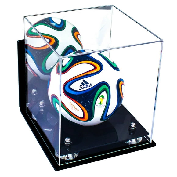 Better Display Cases Acrylic Mini - Miniature (not Full Size) Soccer Ball Display Case with Mirror Case, Silver Risers, Black Base and Wall Mount (A015-SR)