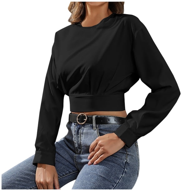 Tops para mujer Camisas Blusas Elegantes Camisas casuales de manga larga Moda Cómoda Blusa de cuello redondo de color sólido Odeerbi ODB-5