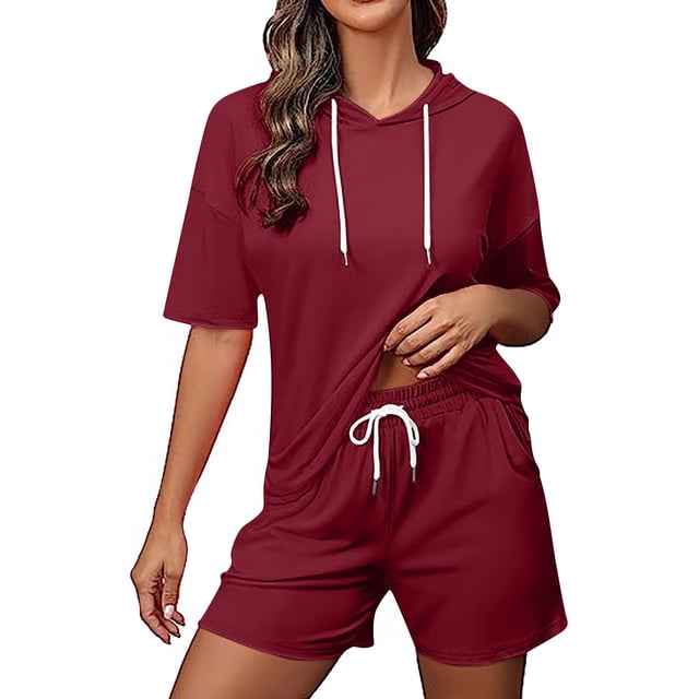 Fankiway Ensemble de Mode pour Femmes Shorts Deux Pièces Couleur Manches Courtes Costume Décontracté Ensemble de Vêtements pour Femmes Ensemble 2 Pcs