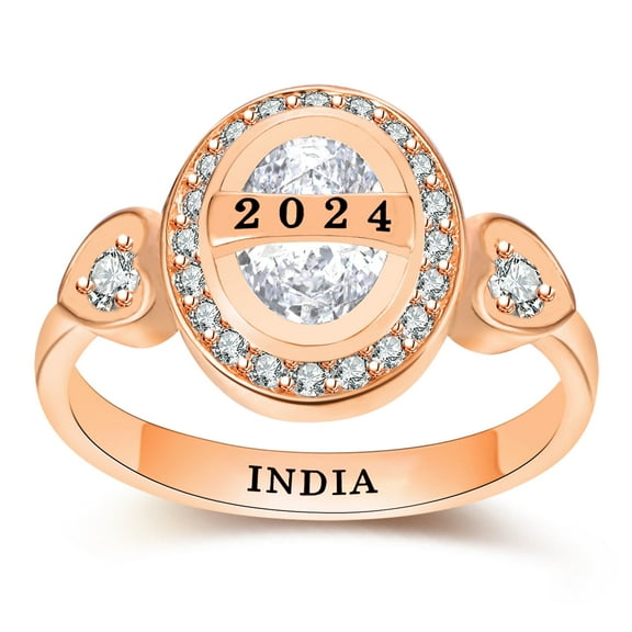 Ccjcinata Fully Personalized Customized class rings Sterling Silver Women's High School and College Class Ring – Classic Collection (Sterling Silver - Rose Gold Plated)