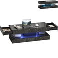thumbnail image 1 of HOMCOM Marble-Effect Coffee Table with LED Light, Center Table, Black, 1 of 10