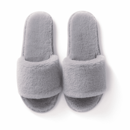 

Wish Womens Texture Plush One Band Memory Foam Slide On Slippers Warm Fuzzy Fluffy Open Toe Bedroom Slides Slipper（7-8） S1760