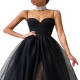 thumbnail image 4 of Femmes Tulle Robe de Cocktail Robe Spaghetti Bretelles Cou Côté Fente Robe, 4 of 6
