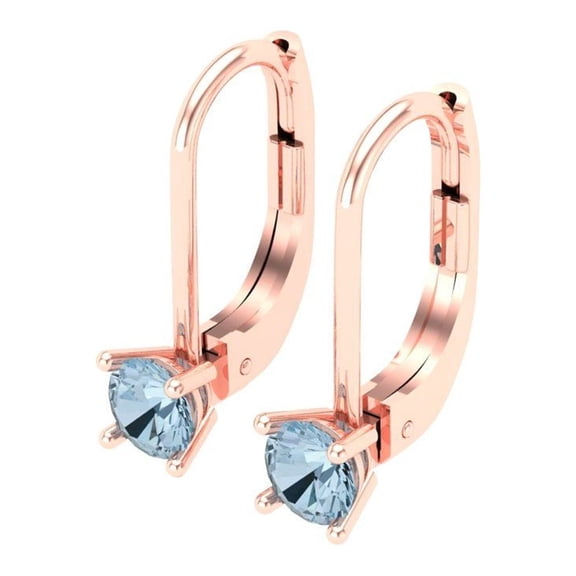 Rose Solid Solid Gold Drop Stud Everyday Dainty Earrings - 0.5 Ct Brilliant Round Cut Dangle Natural Swiss Blue Topaz 14K, Everyday Dainty Earrings Lever Back