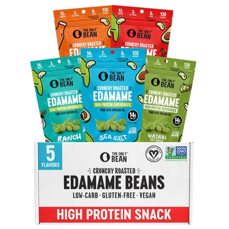 The Only Bean Crunchy Roasted Edamame Bean Snacks (5 Flavors), Healthy Snacks for Kids and Adults, High Protein Snacks, Low Carb Snack, Keto-Friendly, Gluten-Free, Vegan, 4 Ounce (Pack of 5)