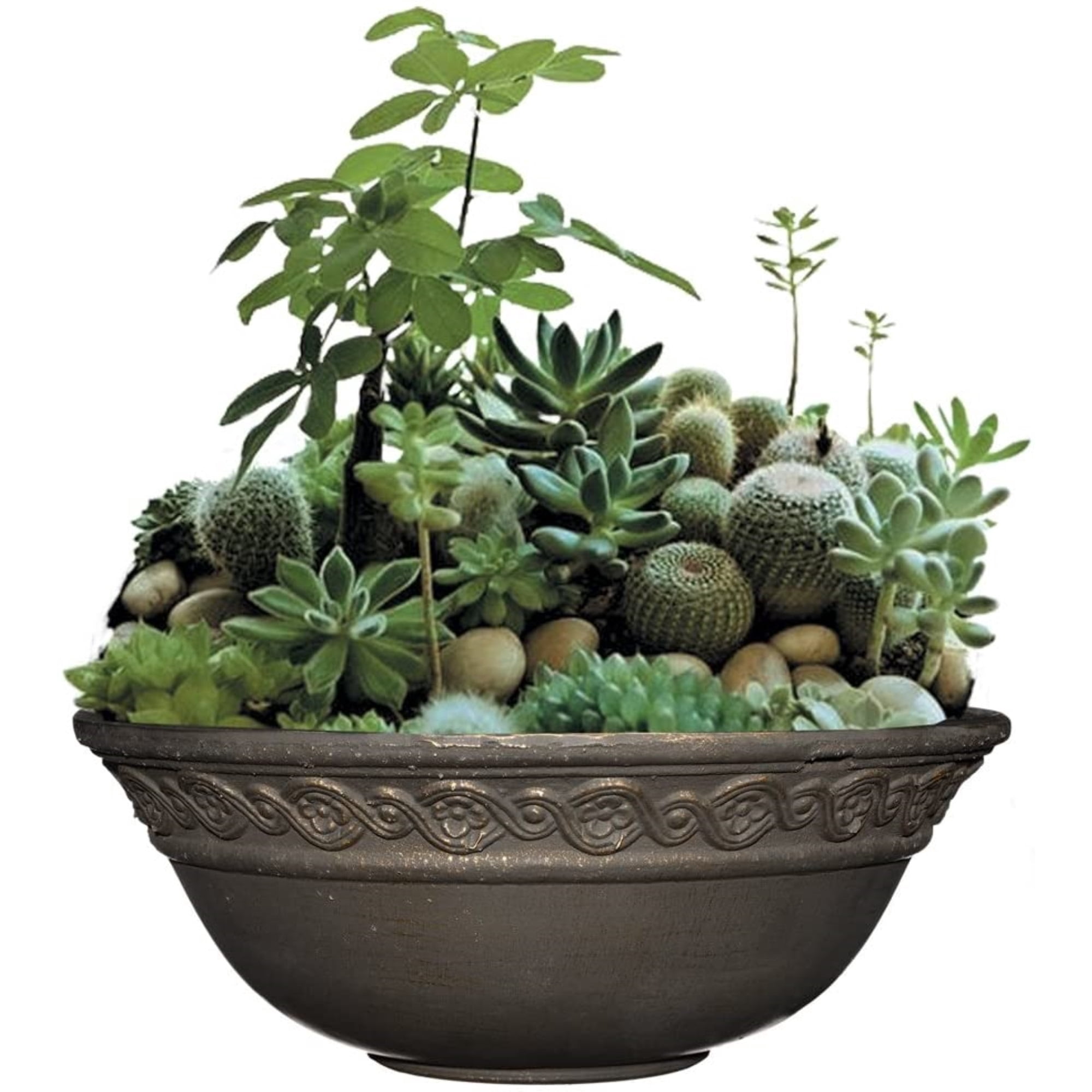 Classic Home and Garden Indoor/Outdoor Round Corinthian Resin Flower Pot Planter Bowl, Bronze, 12"