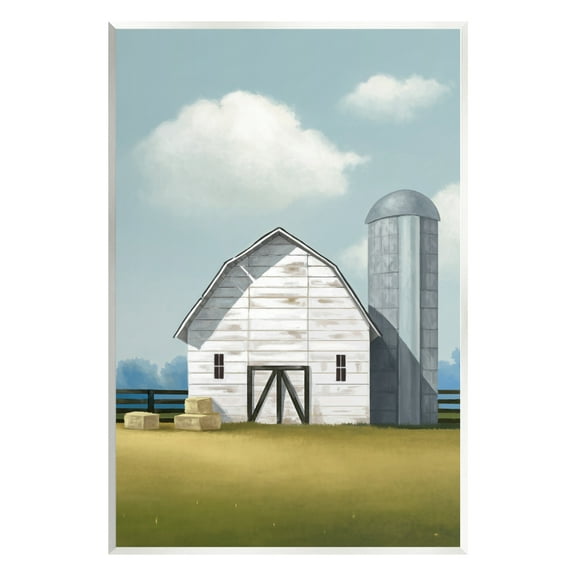 Stupell Industries White Barn with Hay Stacks Landscape Painting Unframed Art Print Wall Art, 10 x 15