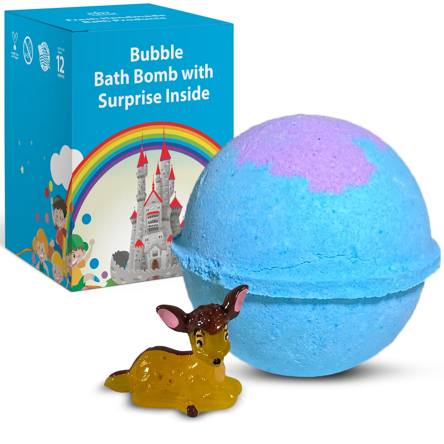 1 Bath Bomb for Kids with Surprise Fawn Toy Inside Natural