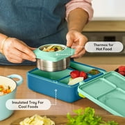 OmieBox Bento Box for Kids - Insulated Bento Lunch Box with Leak Proof Thermos Food Jar - 3 Compartments, Two Temperature Zones - (Meadow) by OmieLife
