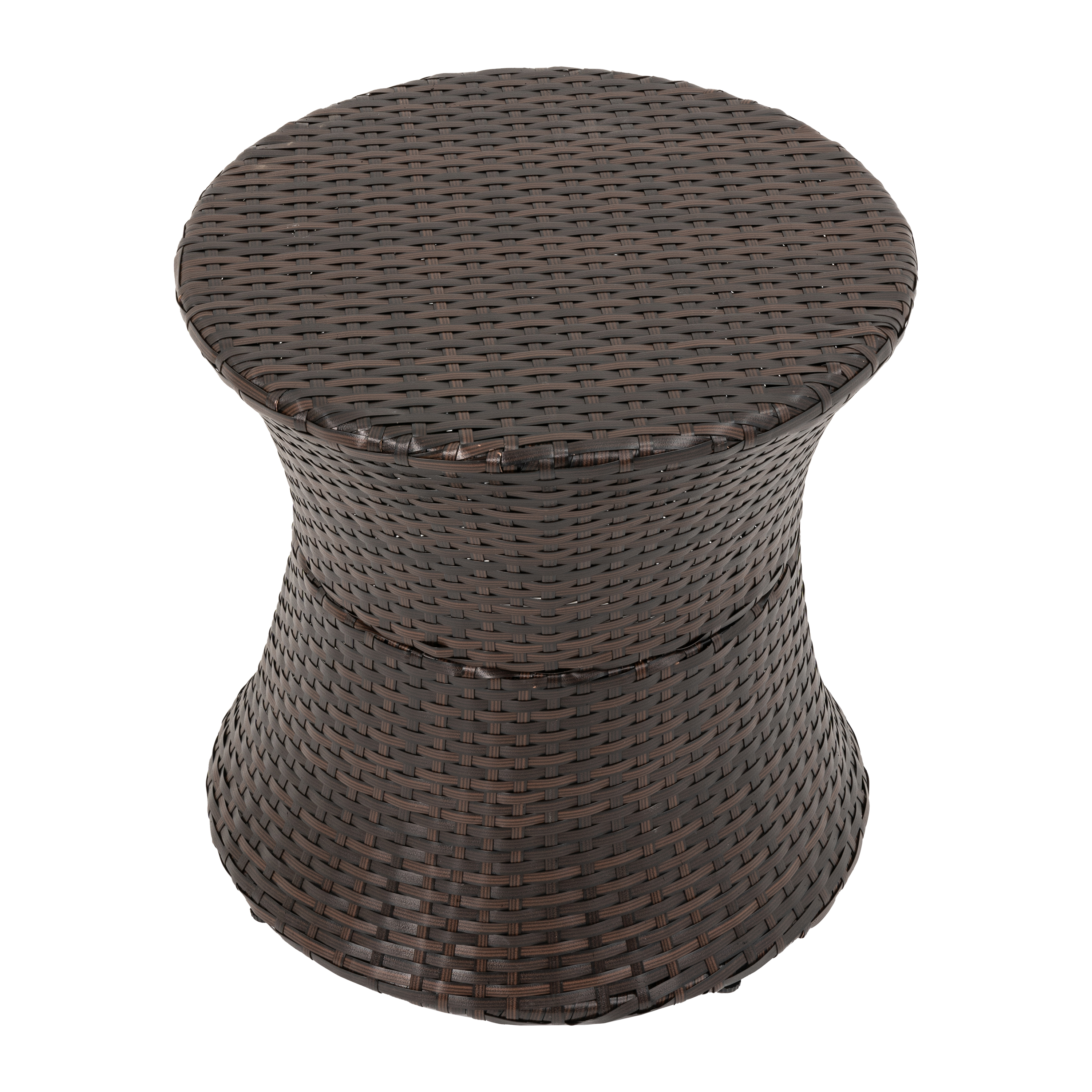 Round Outdoor Small Side Table Patio Rattan End Table 20 Inch Hourglass